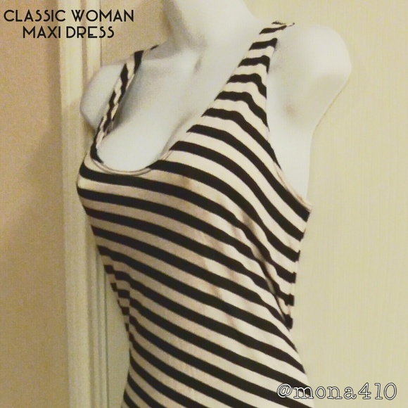 Black & Cream Striped Maxi Dress - Picture 2 of 4